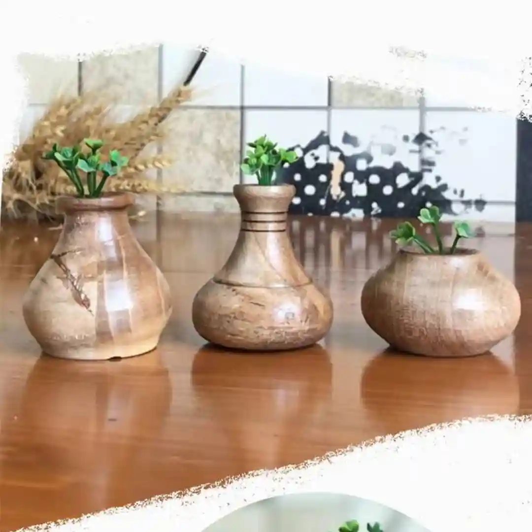ست 3 عددی گلدان چوبی انگشتی