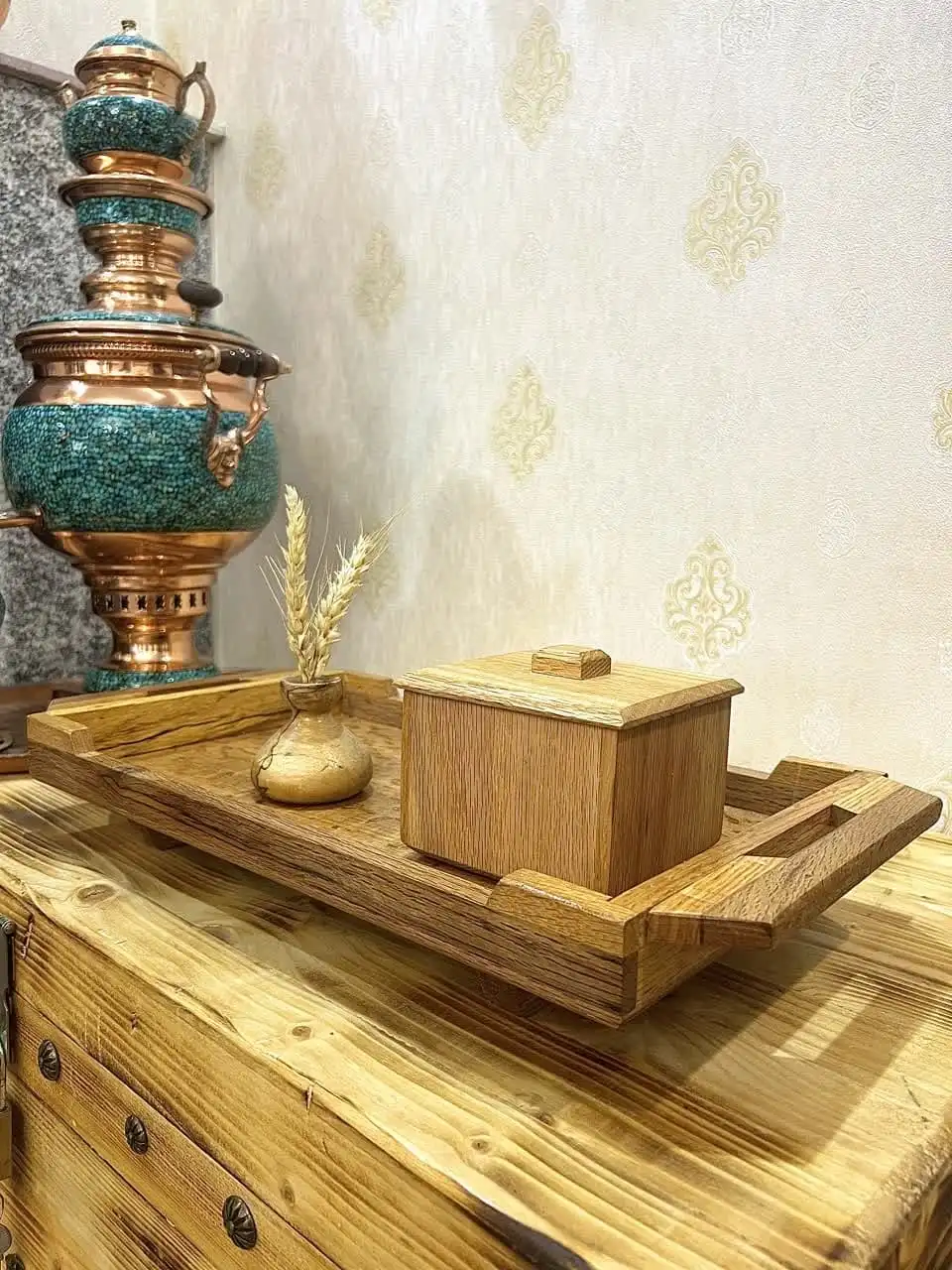 سینی پایه دار چوب بلوط